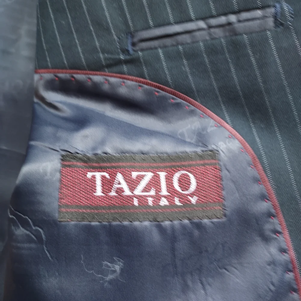 Tazio Italy Hand Tailored Navy Pinstripe Blazer Suit Jacket 52R Office Church